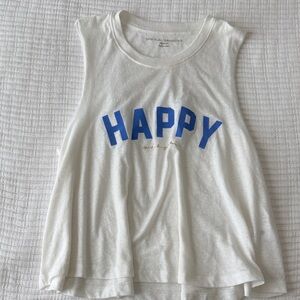 Spiritual Gangster White Tank with Blue 'HAPPY' Print